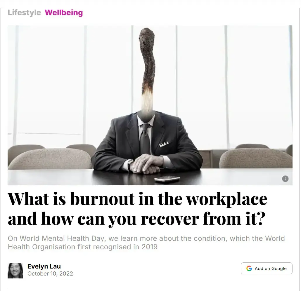 The National UAE article screenshot — burnout feature with Bianca Topham